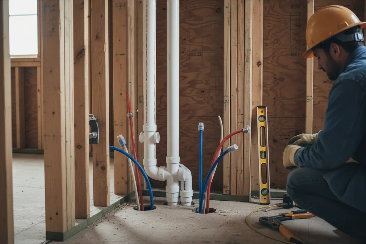 Drain and supply rough-in during Leak Detection in Hiller